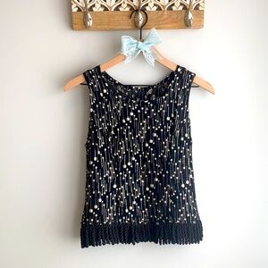 4/$20 Black Semi Sheer Tank Top Blouse with Sparkle Gold Dots and Fringe Hem XS